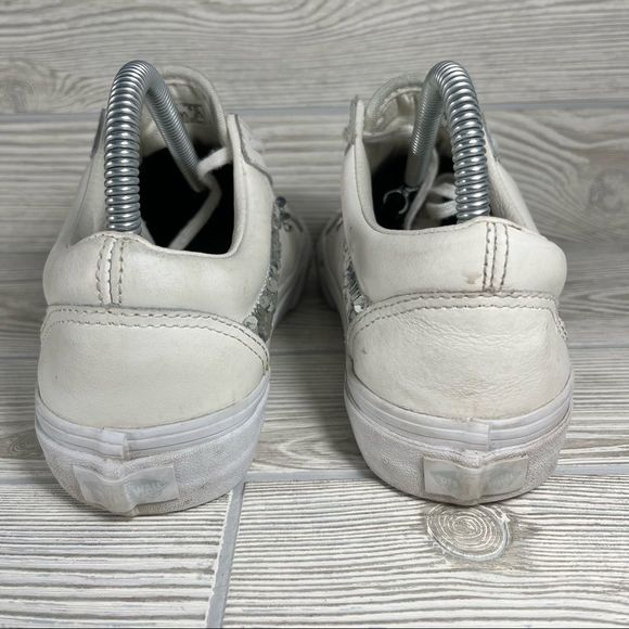 Vans Old Skool White Leather Sequins Stripe Sneaker Shoe - Women's 8 - Picture 4 of 8